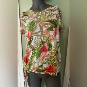 J.Jill Love Linen top Shirt Blouse Sz M Floral 100% Linen Coastal Wicking